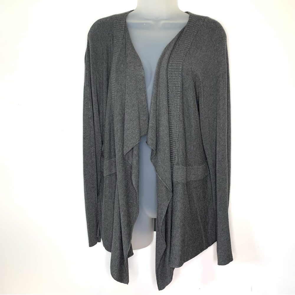 EILEEN FISHER Sz‎ M Gray Italian Yarn Viscose Open Front Waterfall Cardigan